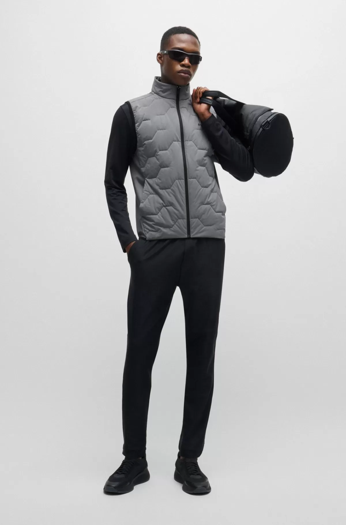 HUGO BOSS Regular Fit Vandskyende Vest Med Polstrede Detaljer Grå New