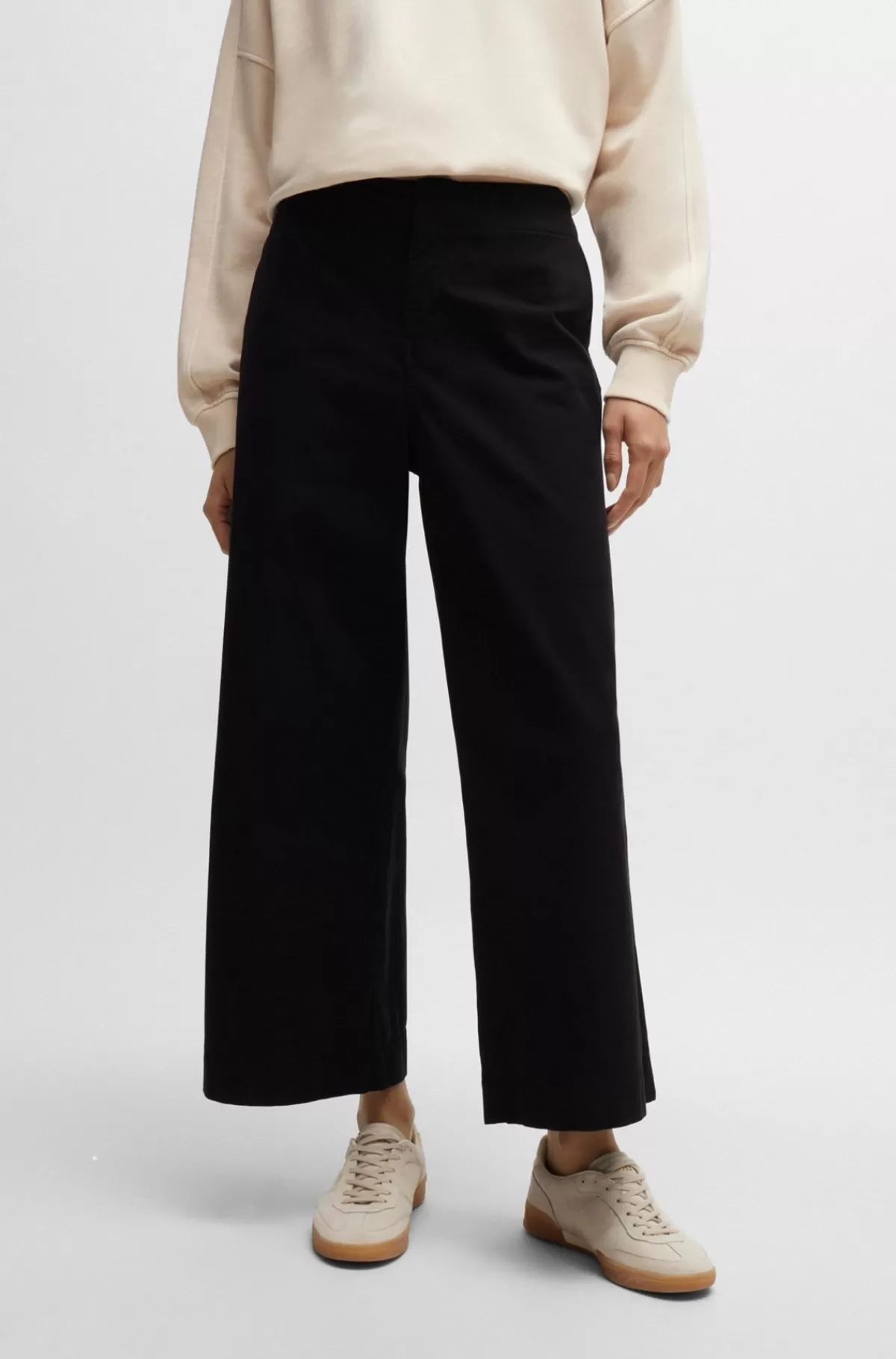 HUGO BOSS Relaxed Fit Bukser I Bomuldstwill Med Stræk Sort Discount