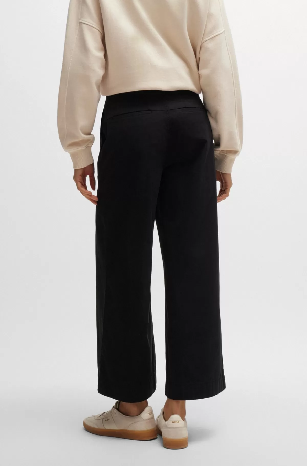 HUGO BOSS Relaxed Fit Bukser I Bomuldstwill Med Stræk Sort Discount