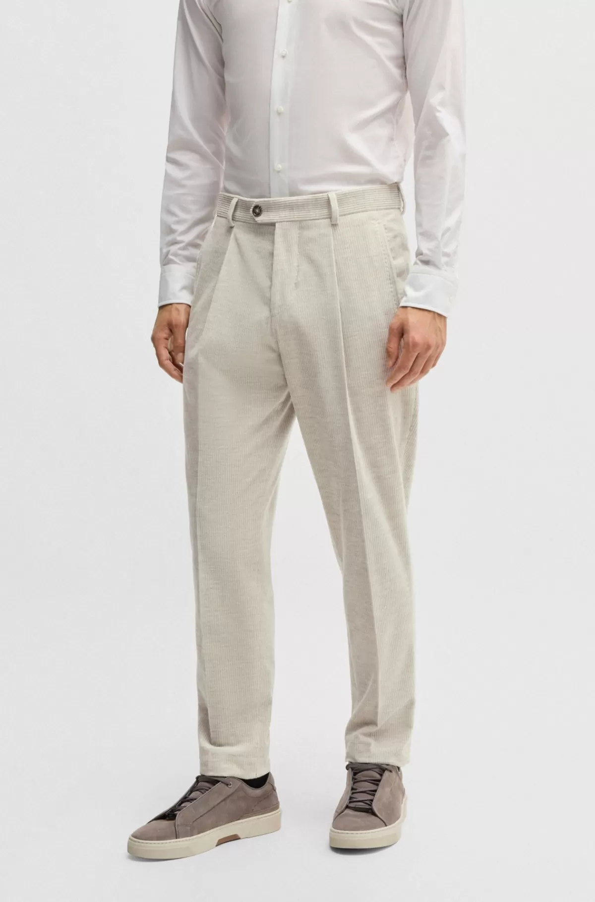 HUGO BOSS Relaxed Fit Bukser I Fløjl Af Bomuld Og Kashmir Naturlig Shop