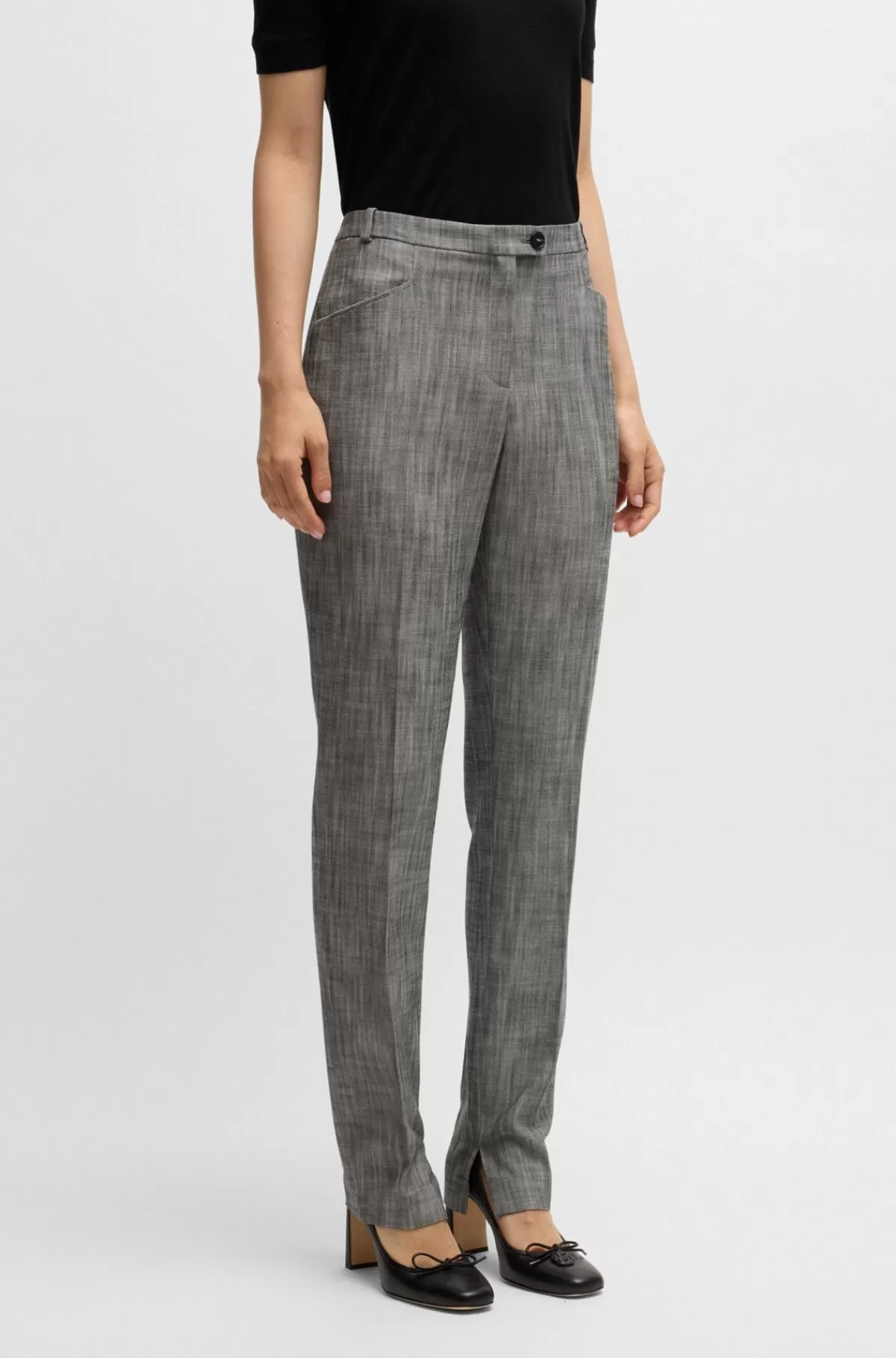 HUGO BOSS Relaxed Fit Bukser I Meleret Sharkskin-stof Med Stræk Grå mønstret Store