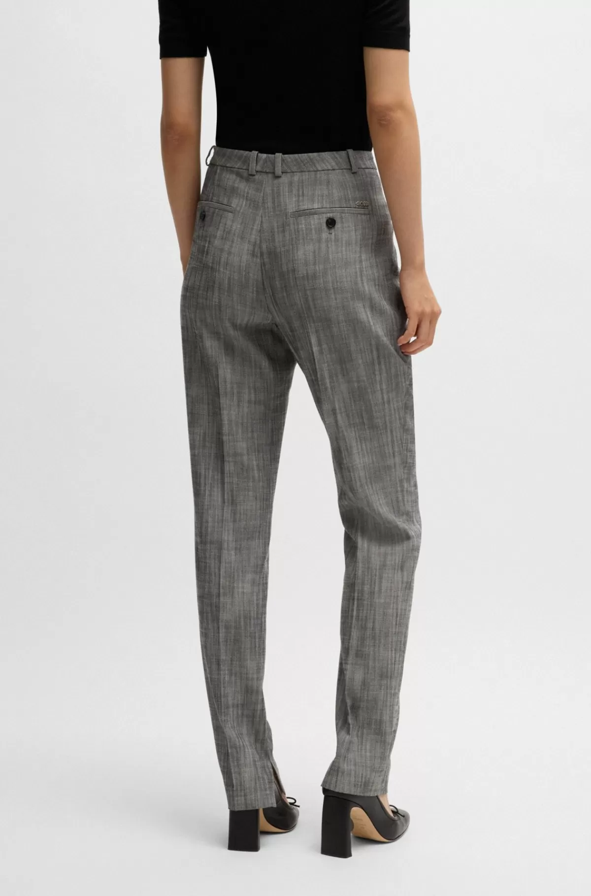 HUGO BOSS Relaxed Fit Bukser I Meleret Sharkskin-stof Med Stræk Grå mønstret Store