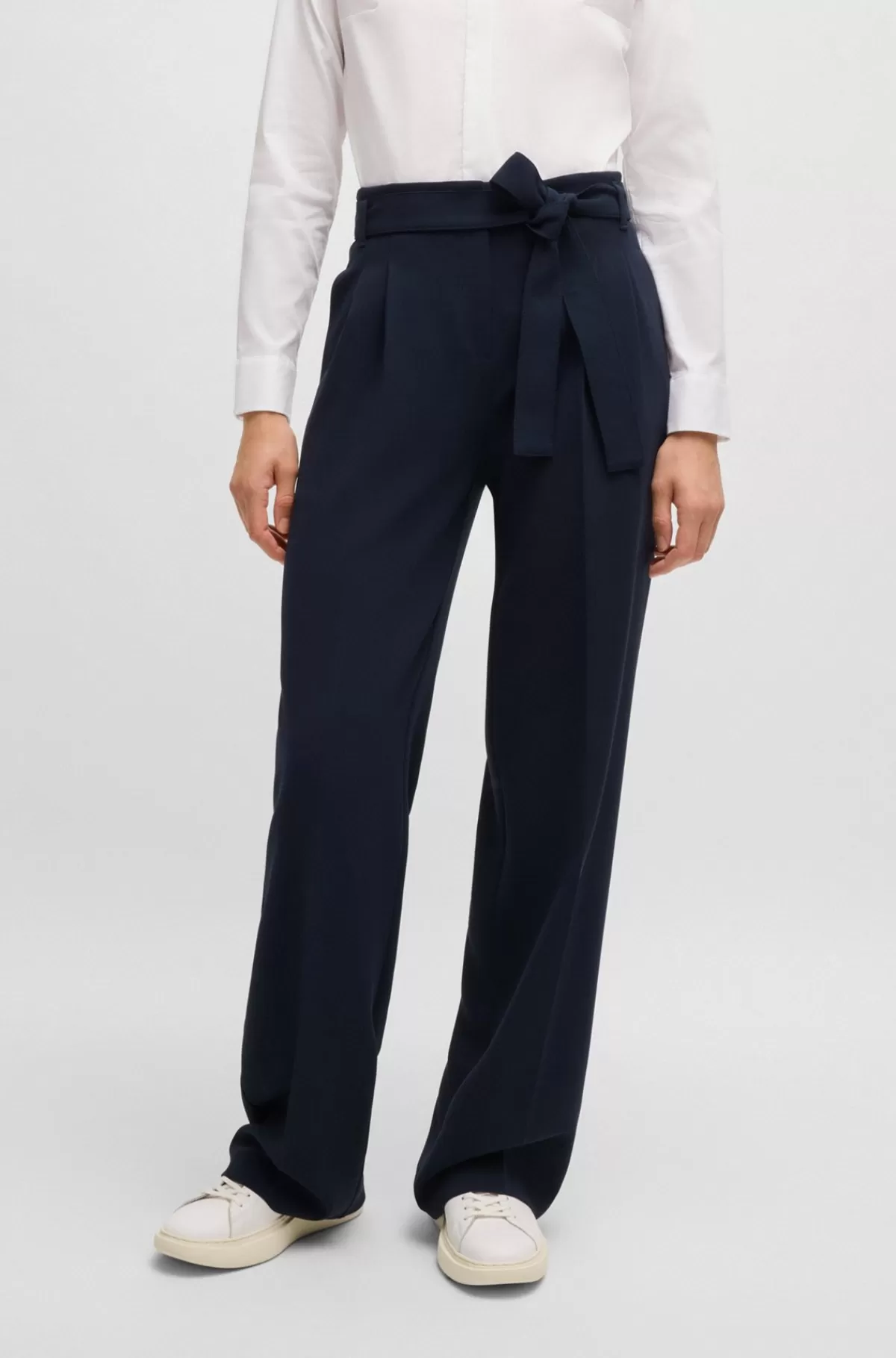 HUGO BOSS Relaxed Fit Bukser I Strygelet Japansk Crepe Mørkeblå Cheap