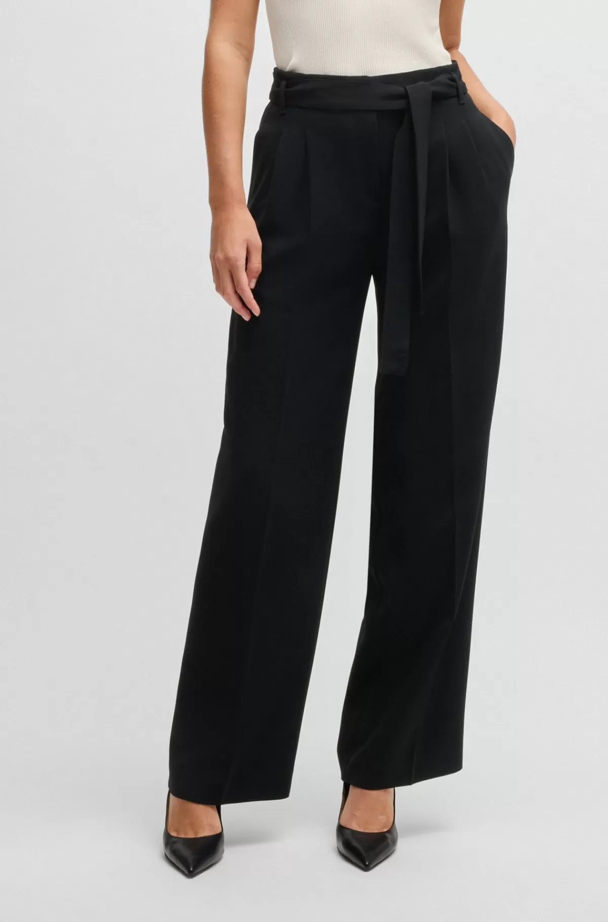 HUGO BOSS Relaxed Fit Bukser I Strygelet Japansk Crepe Sort Best