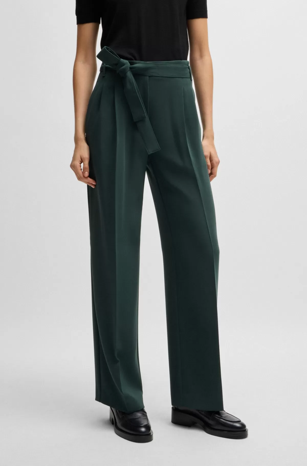 HUGO BOSS Relaxed Fit Bukser I Strygelet Japansk Crepe Mørkegrøn Cheap