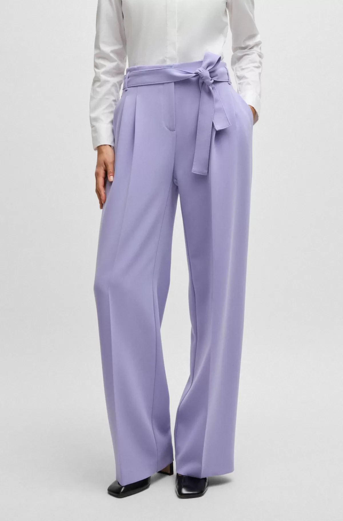 HUGO BOSS Relaxed Fit Bukser I Strygelet Japansk Crepe Lyslilla Cheap