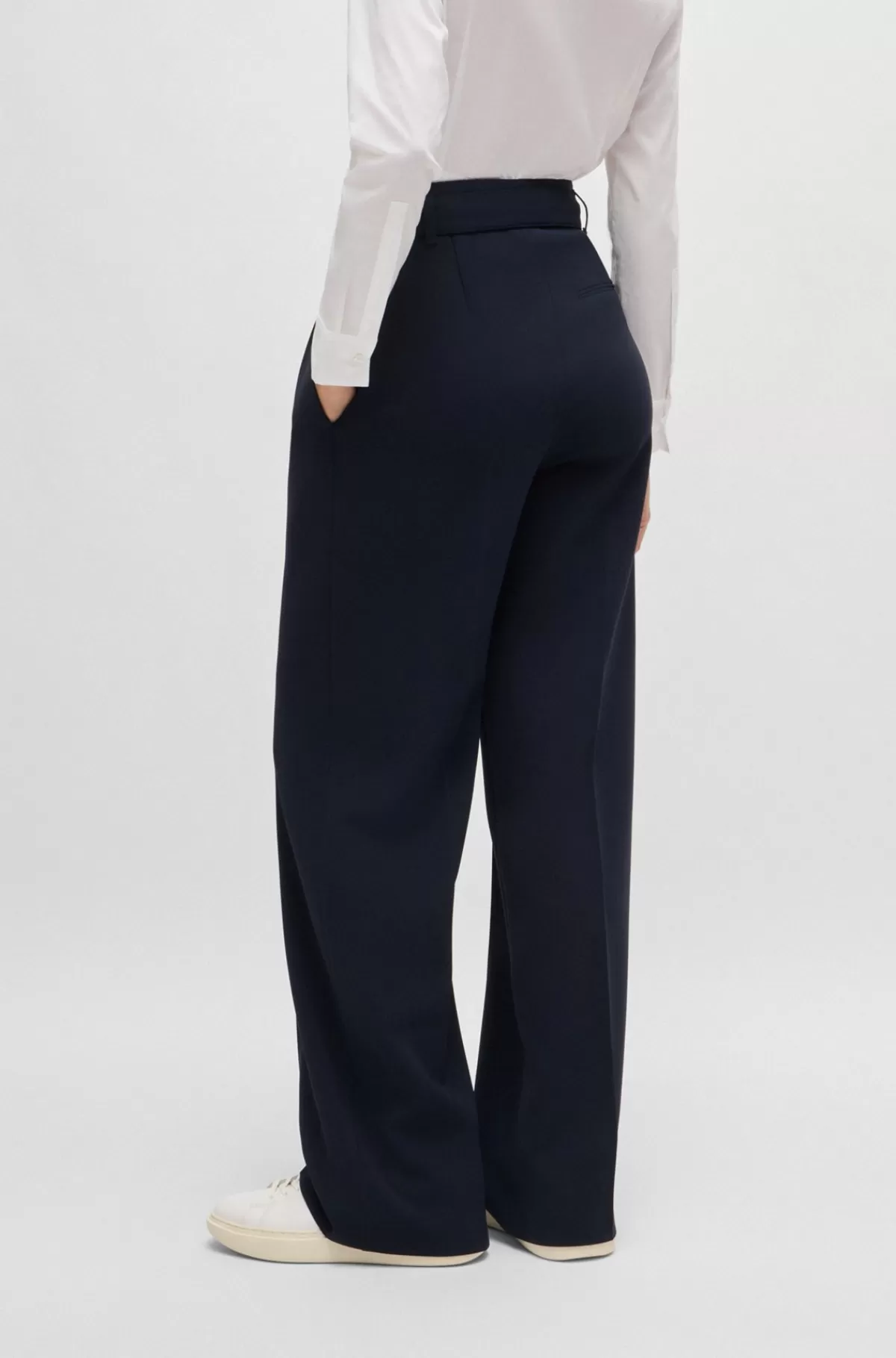 HUGO BOSS Relaxed Fit Bukser I Strygelet Japansk Crepe Mørkeblå Cheap