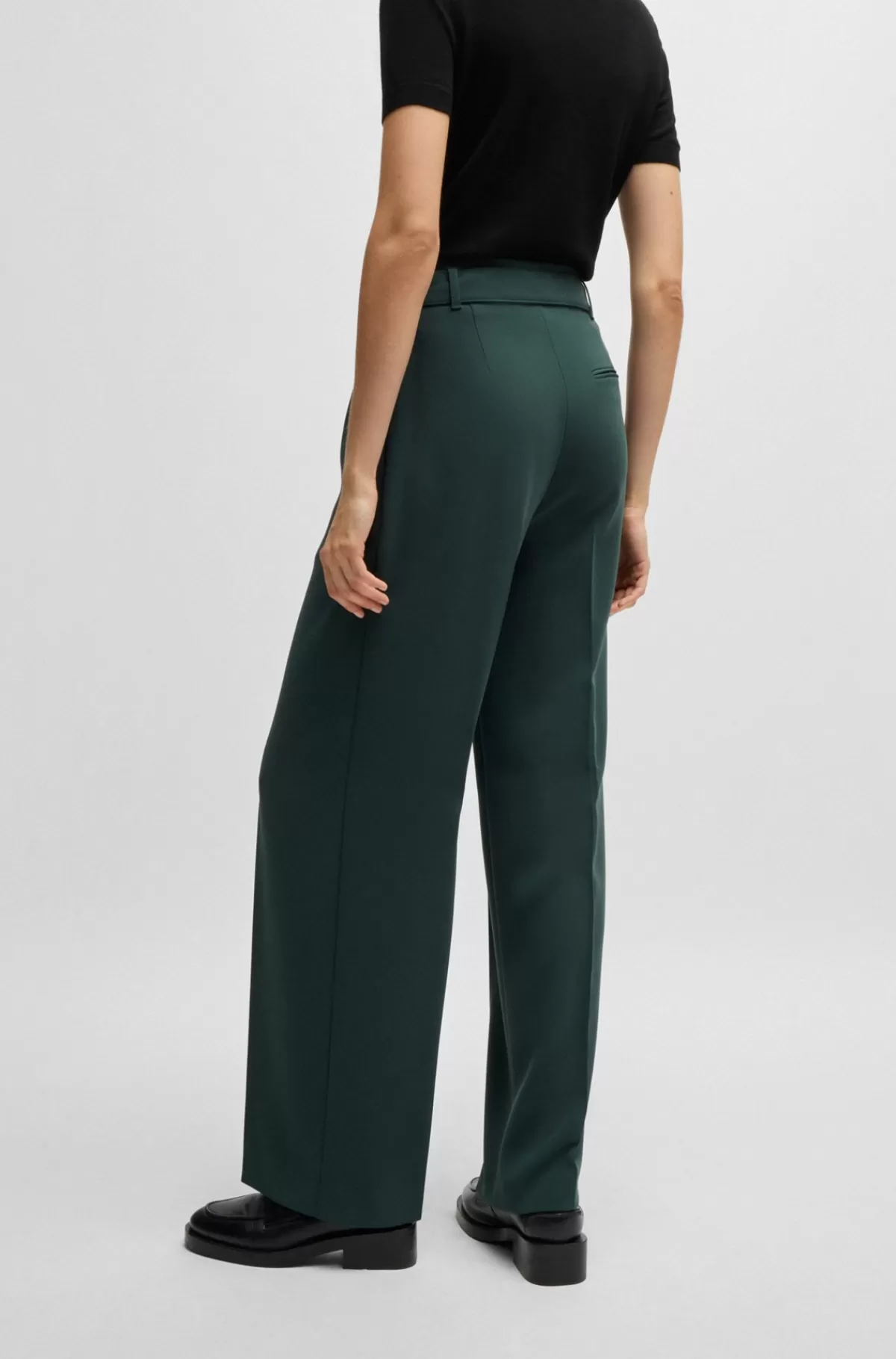 HUGO BOSS Relaxed Fit Bukser I Strygelet Japansk Crepe Mørkegrøn Cheap