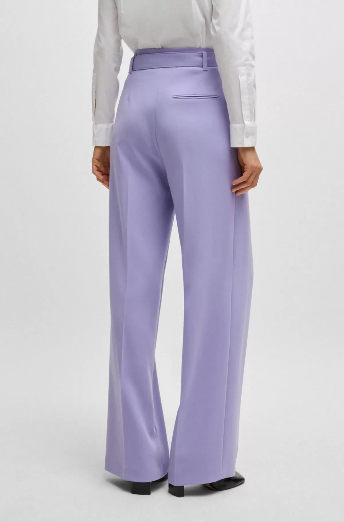 HUGO BOSS Relaxed Fit Bukser I Strygelet Japansk Crepe Lyslilla Cheap