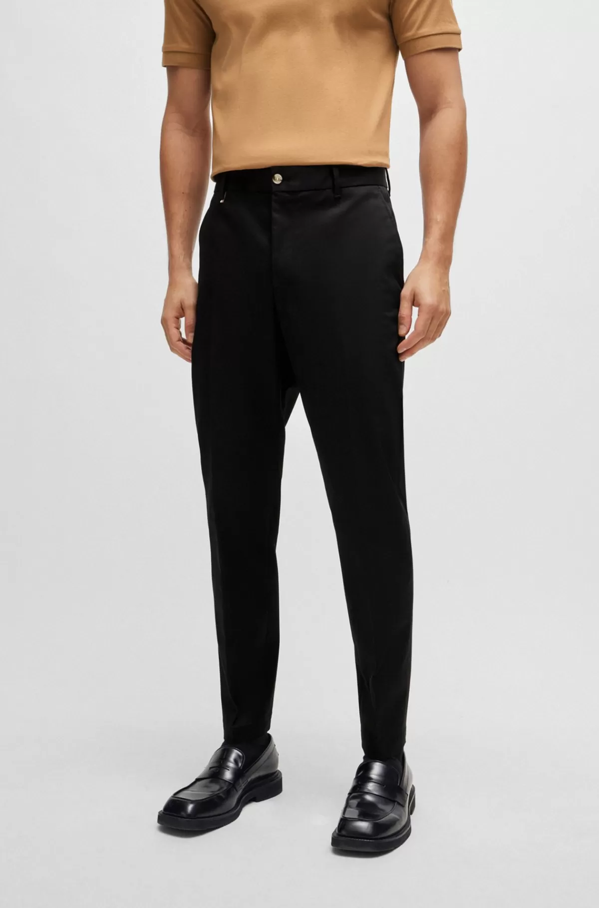 HUGO BOSS Relaxed Fit Bukser Med Knaplukning I Bomuld Med Stræk Sort Cheap