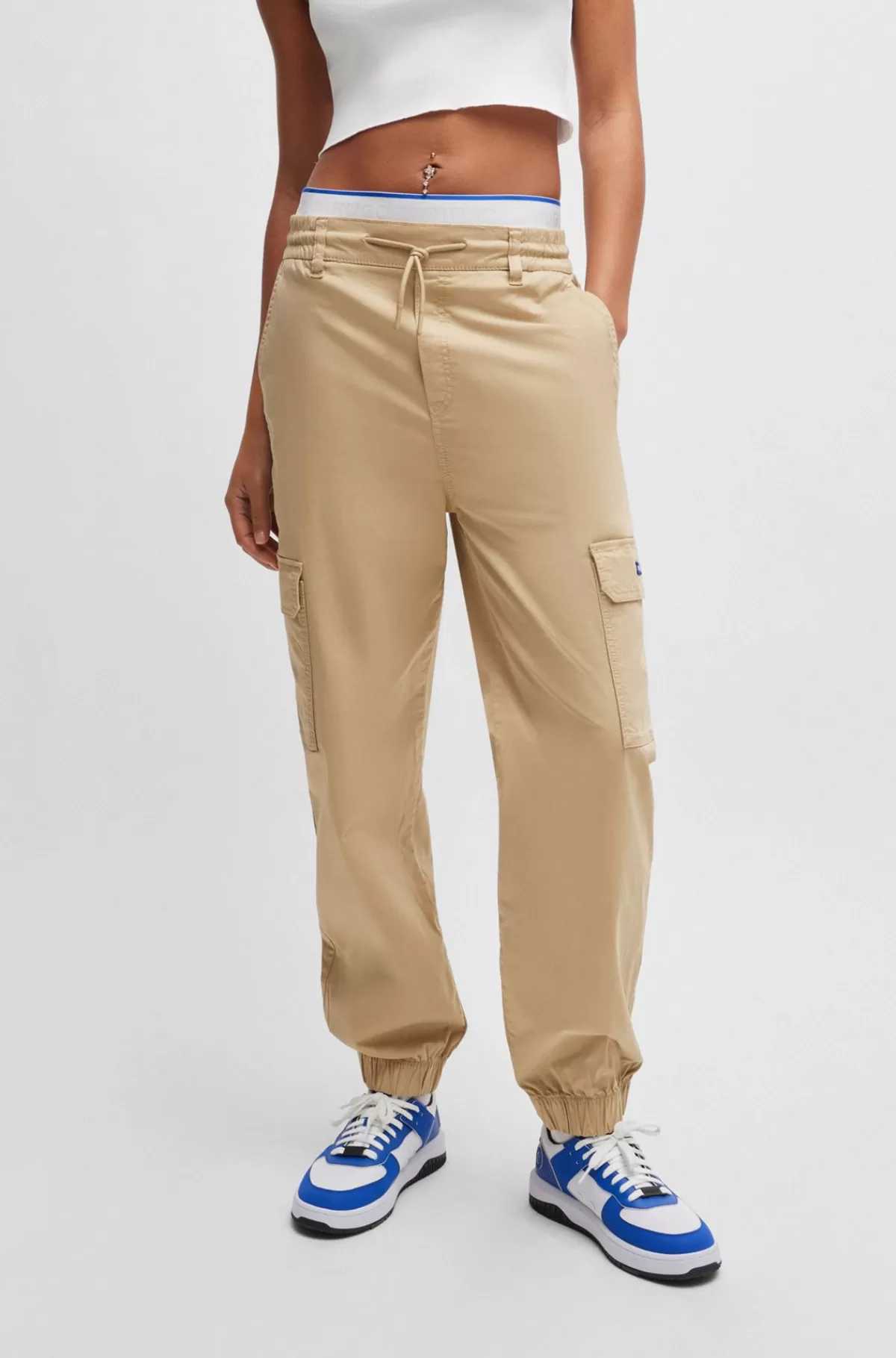 HUGO BOSS Relaxed Fit Cargobukser I Bomuld Med Stræk Lys beige Sale