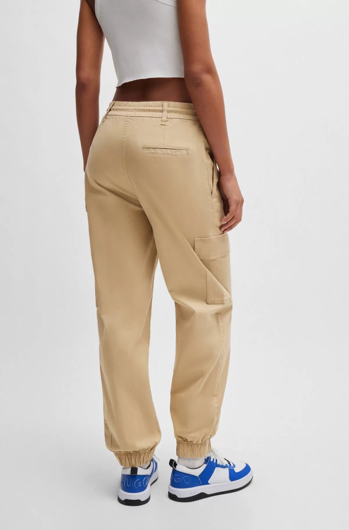 HUGO BOSS Relaxed Fit Cargobukser I Bomuld Med Stræk Lys beige Sale