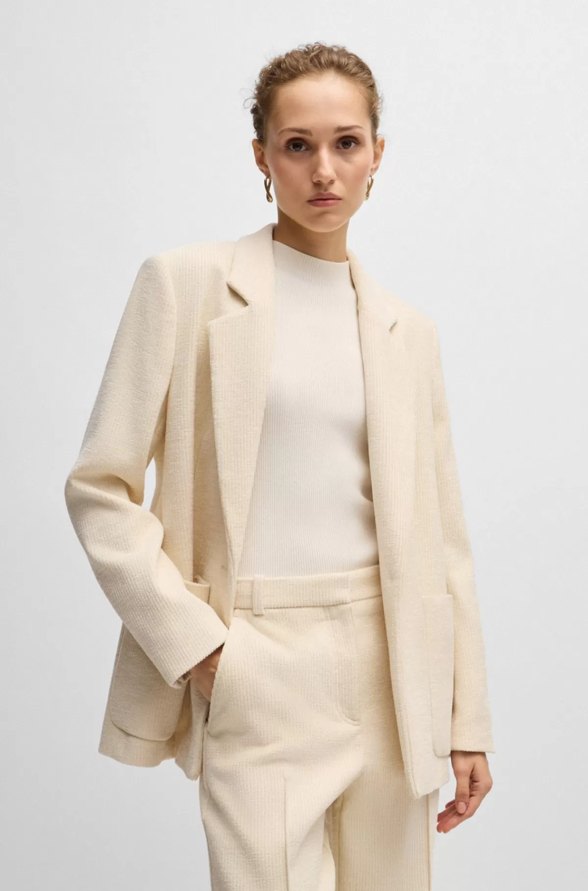 HUGO BOSS Relaxed Fit Jakke I Fløjl Naturlig Flash Sale