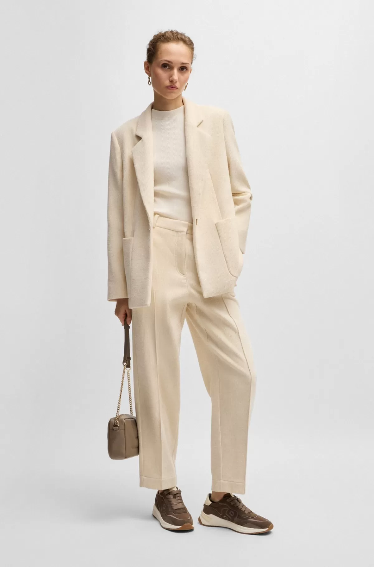 HUGO BOSS Relaxed Fit Jakke I Fløjl Naturlig Flash Sale