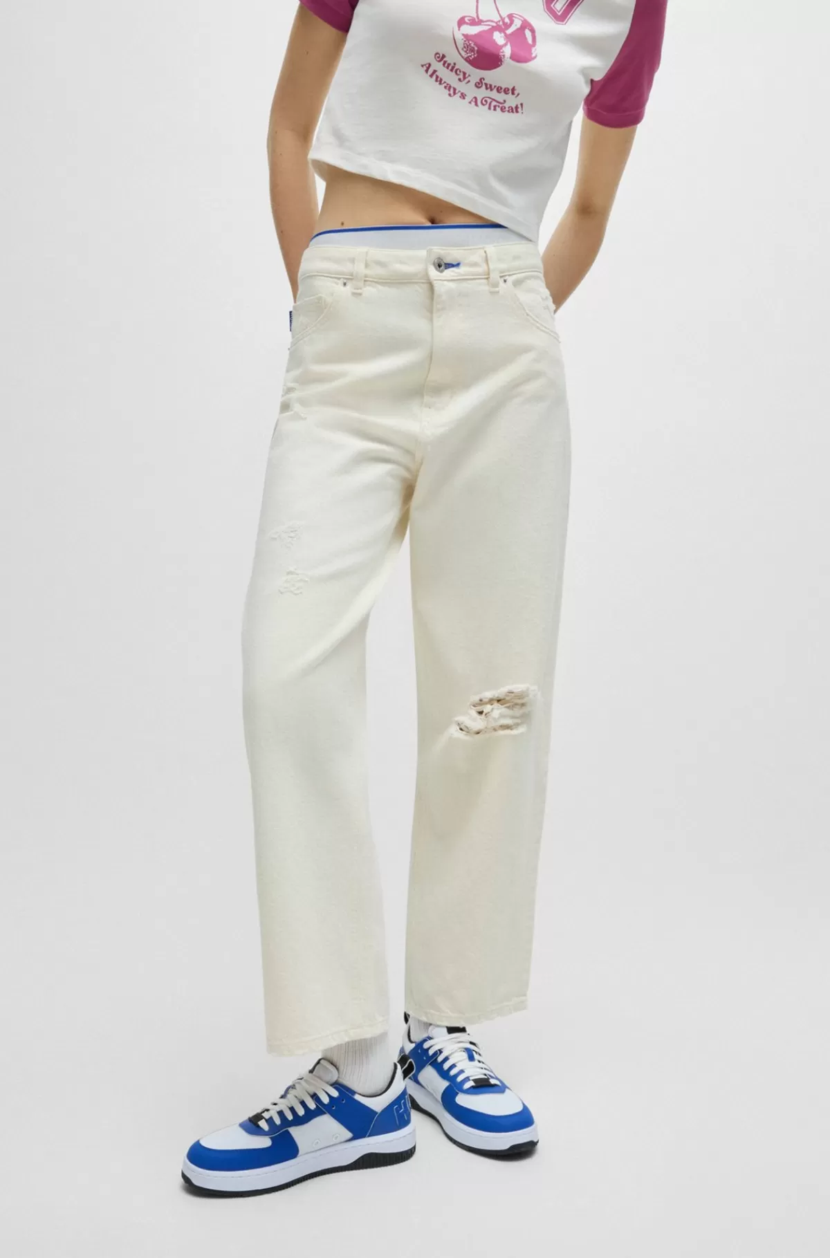 HUGO BOSS Relaxed Fit Jeans I Slidt Denim Med Vide Ben Naturlig Cheap