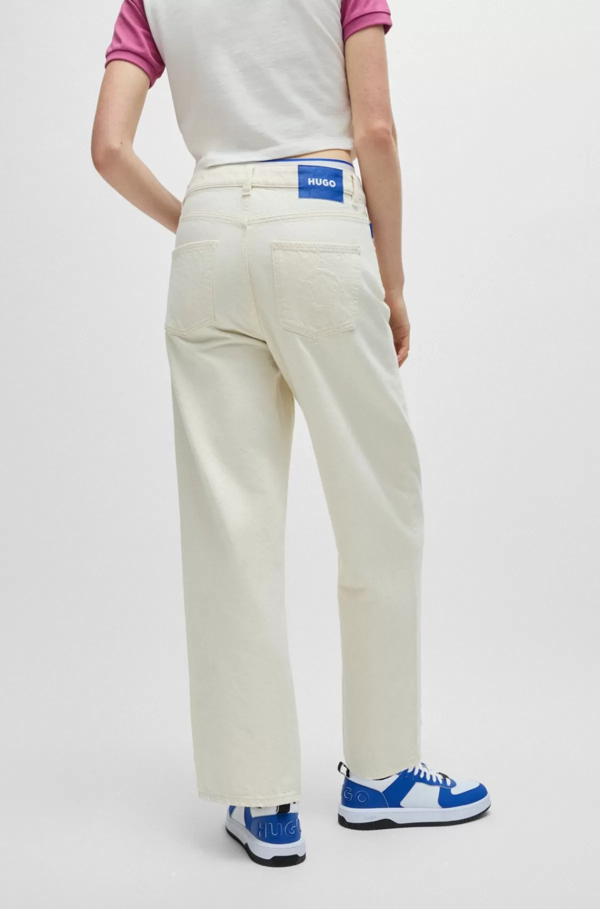 HUGO BOSS Relaxed Fit Jeans I Slidt Denim Med Vide Ben Naturlig Cheap