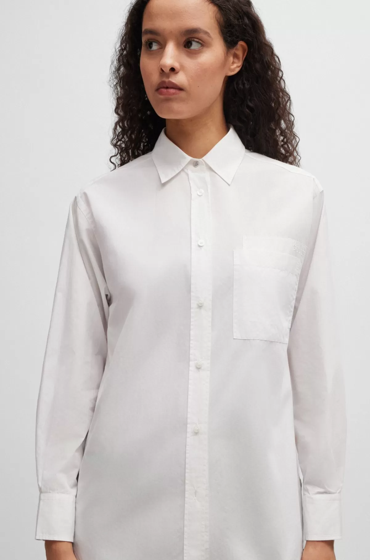 HUGO BOSS Relaxed Fit Lang Skjorte I Bomuldspoplin Hvid Cheap