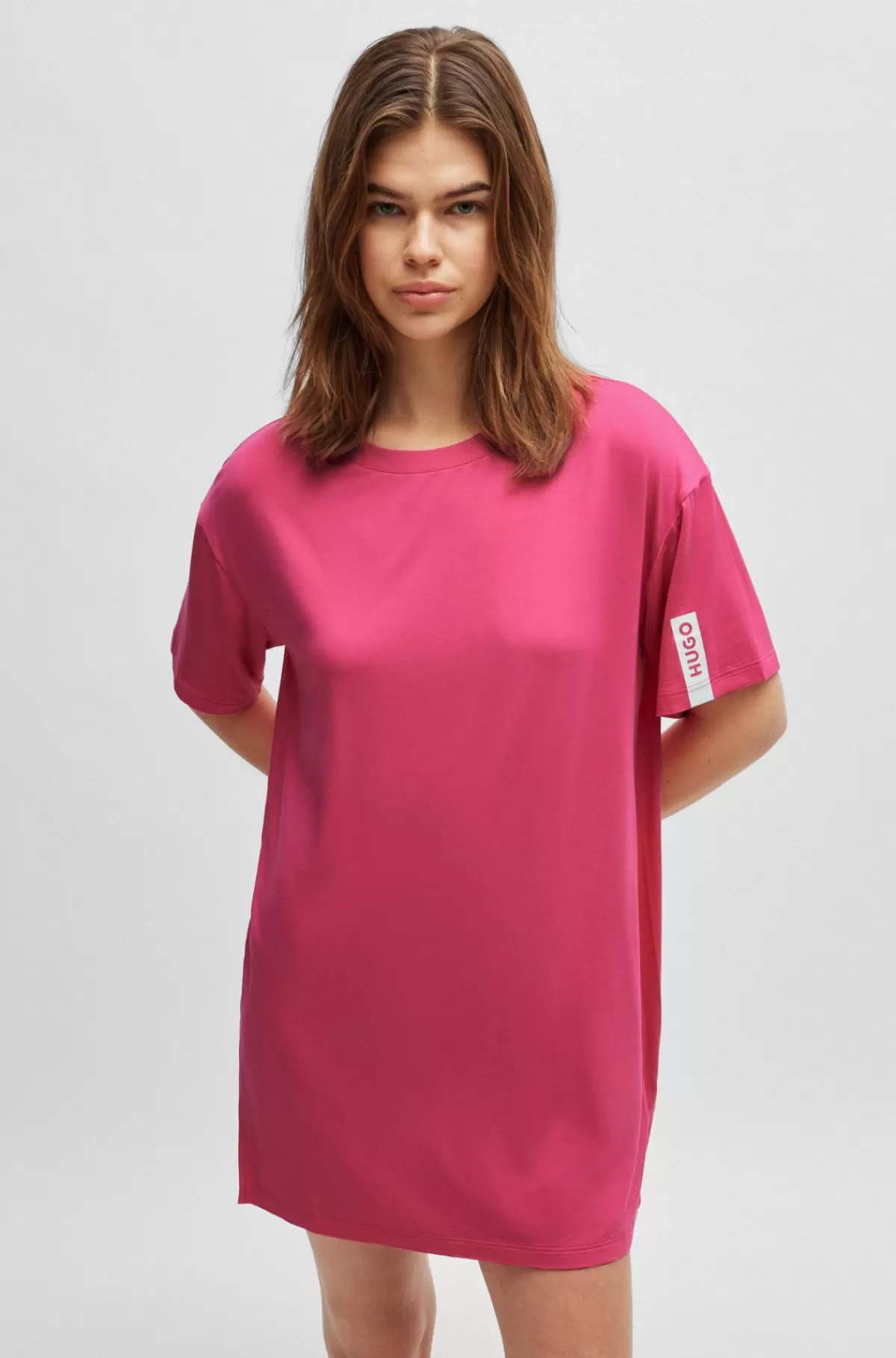 HUGO BOSS Relaxed Fit Natkjole Med Logotryk Pink Online