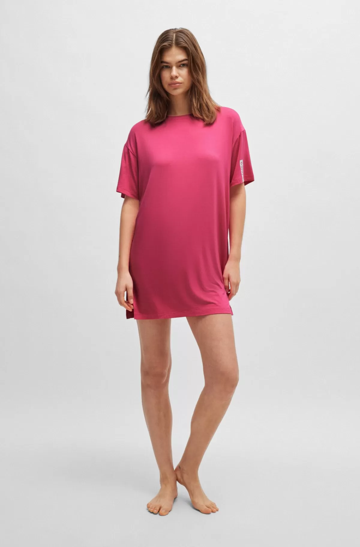 HUGO BOSS Relaxed Fit Natkjole Med Logotryk Pink Online