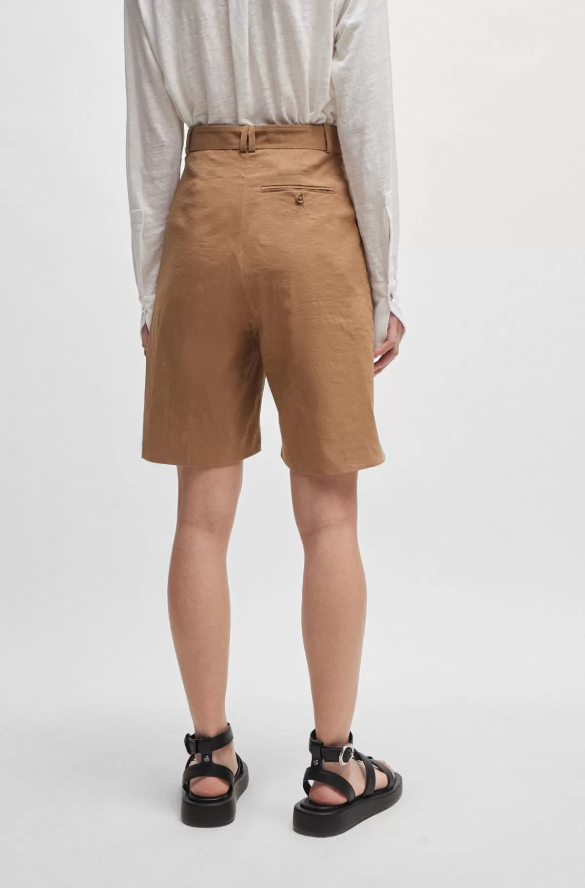HUGO BOSS Relaxed Fit Shorts I En Hørblanding Med Stræk Brun Clearance