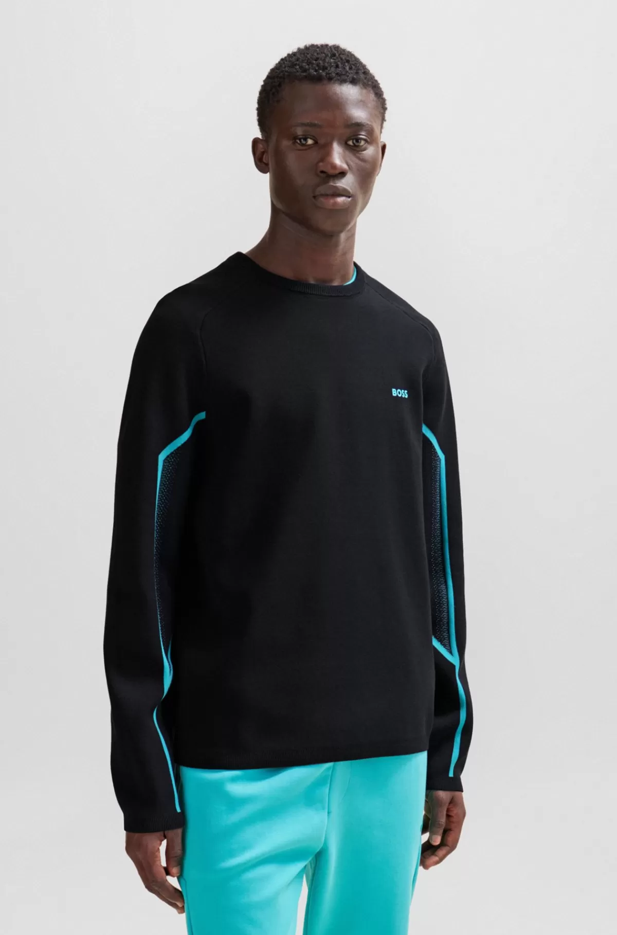 HUGO BOSS Relaxed Fit Sweater I Ribstrikket ærmekant I Gradueret Jacquard Mørkeblå Flash Sale
