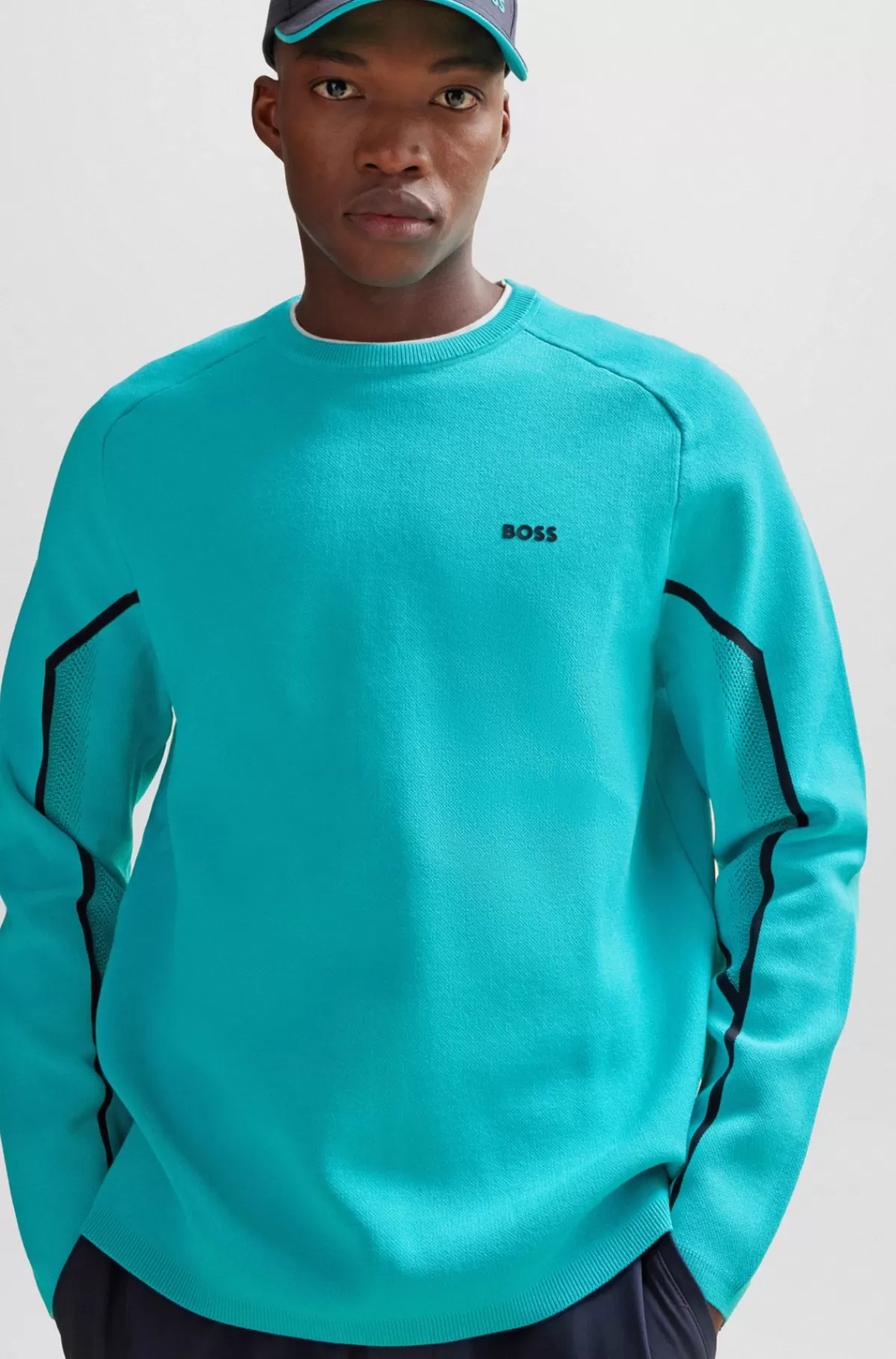 HUGO BOSS Relaxed Fit Sweater I Ribstrikket ærmekant I Gradueret Jacquard Turkis Cheap