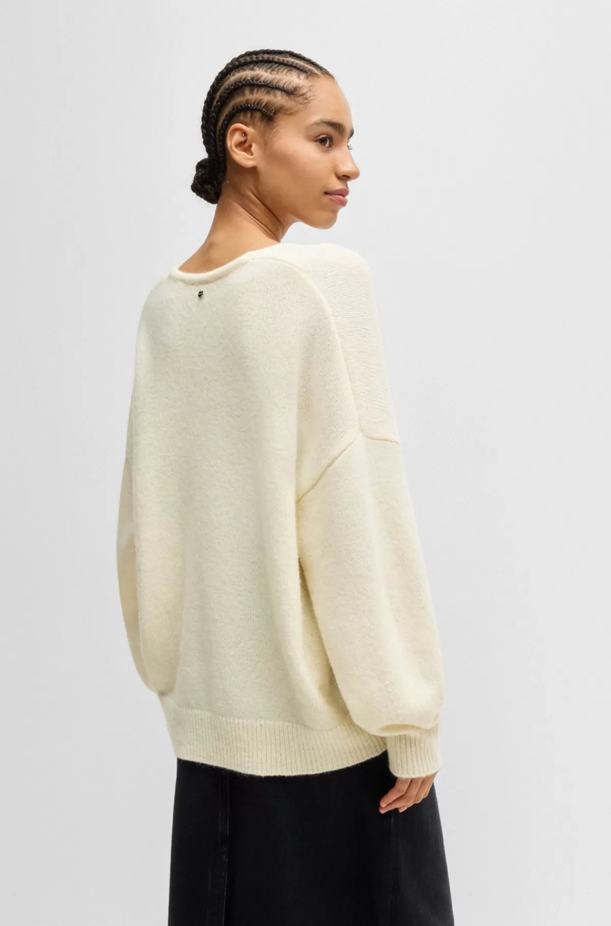HUGO BOSS Relaxed Fit Sweater Med V-hals Naturlig Cheap