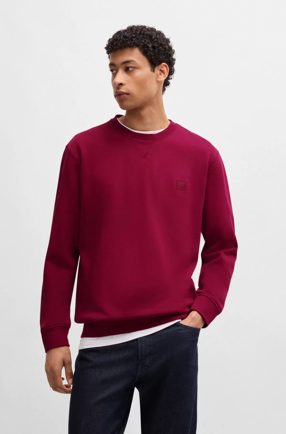 HUGO BOSS Relaxed Fit Sweatshirt I Bomuldsfrotté Med Logolap Rød New