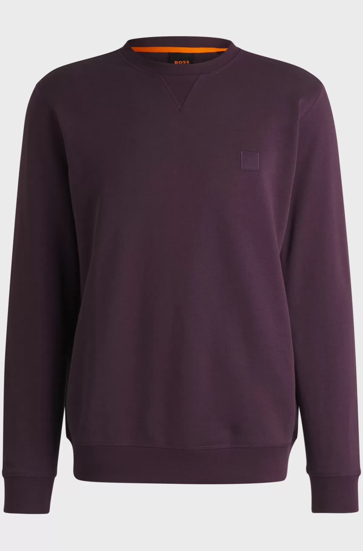 HUGO BOSS Relaxed Fit Sweatshirt I Bomuldsfrotté Med Logolap Mørklilla Sale
