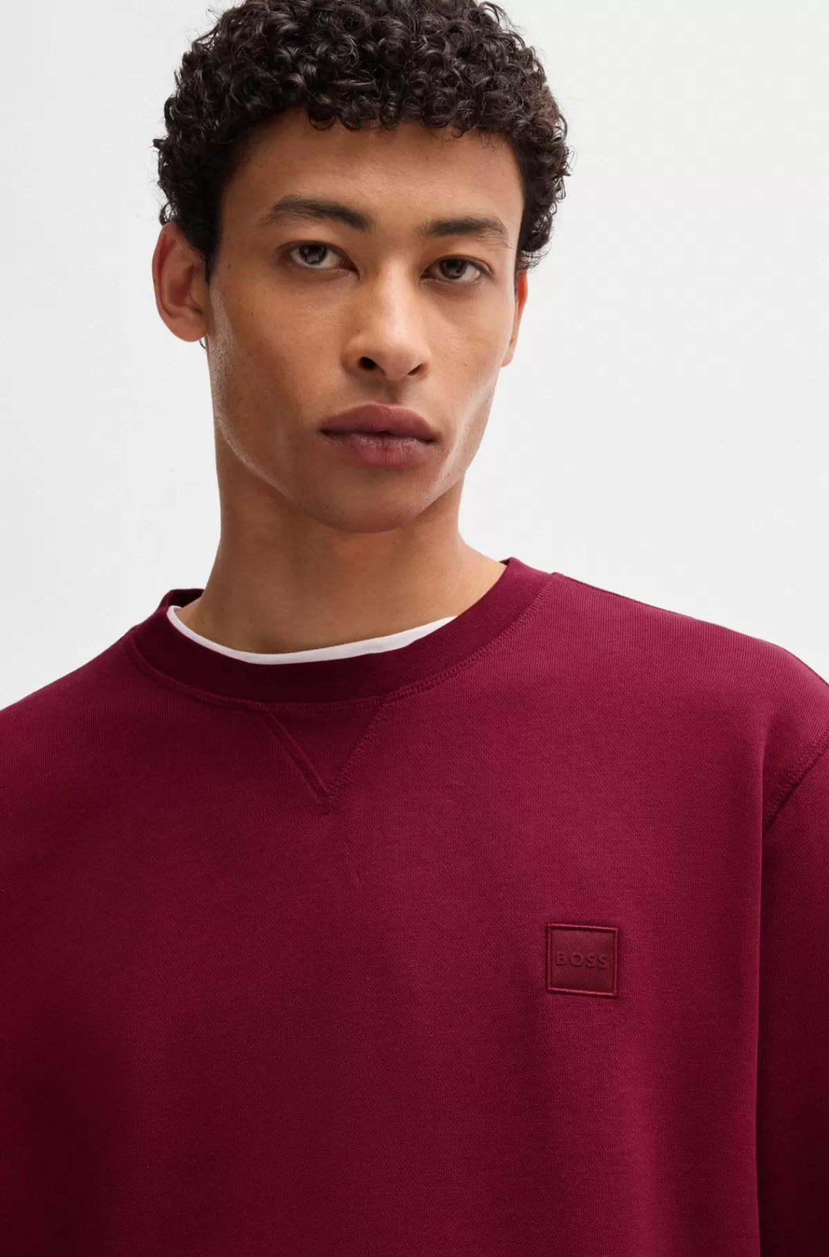 HUGO BOSS Relaxed Fit Sweatshirt I Bomuldsfrotté Med Logolap Rød New