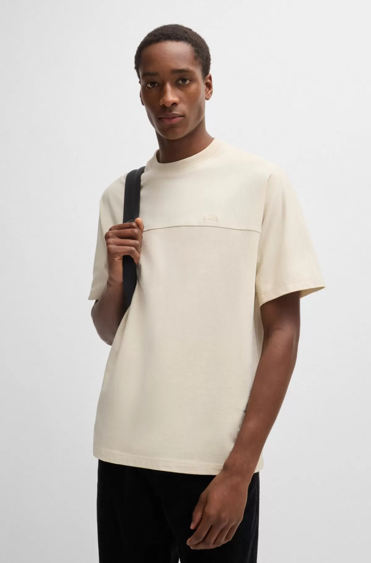 HUGO BOSS Relaxed Fit T-shirt I Bomuld Med Logo Naturlig Best Sale
