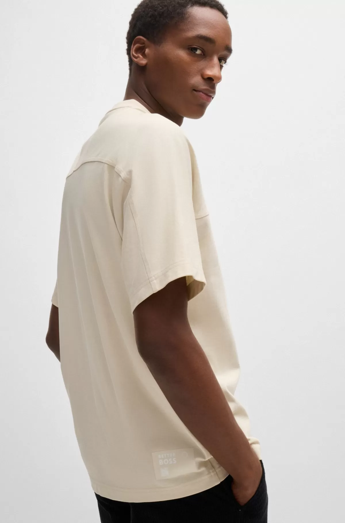 HUGO BOSS Relaxed Fit T-shirt I Bomuld Med Logo Naturlig Best Sale
