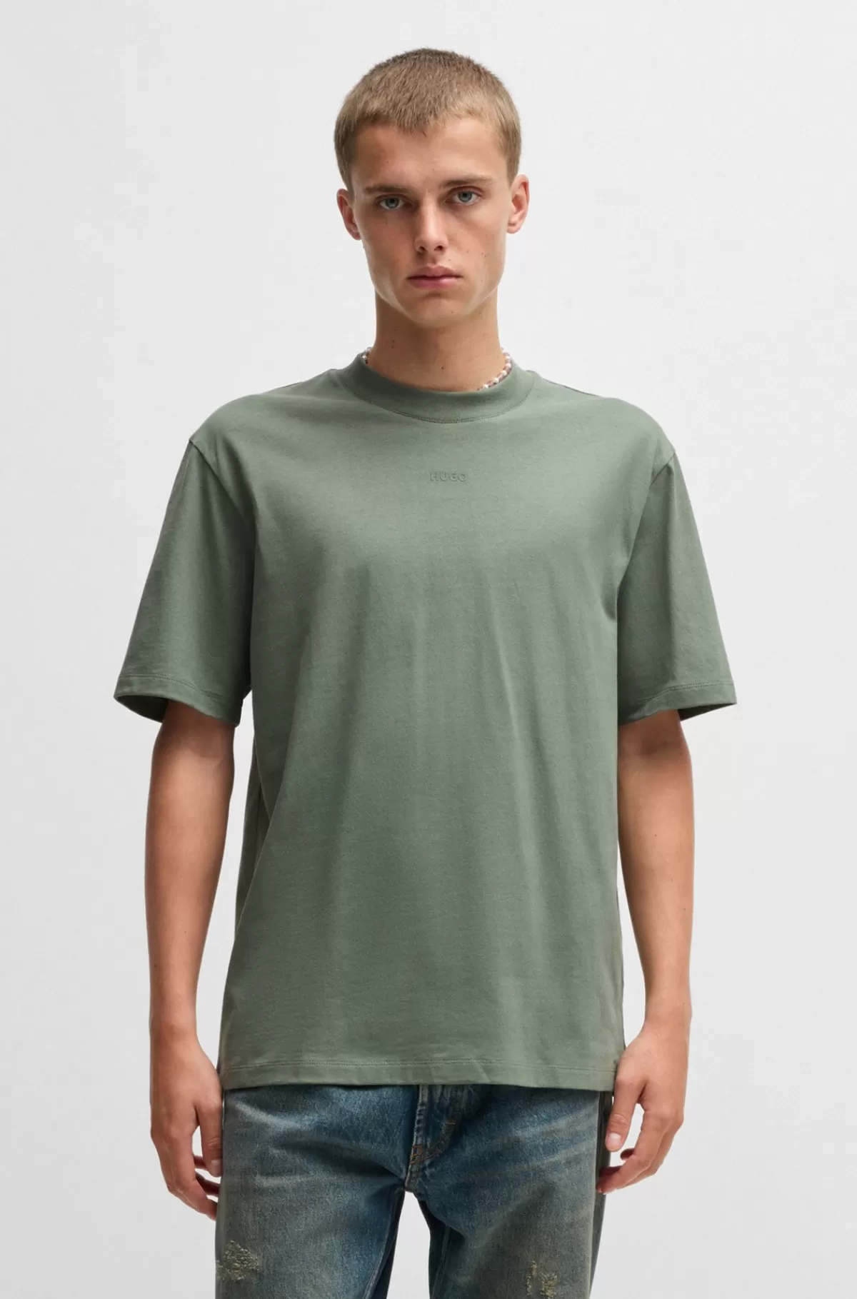 HUGO BOSS Relaxed Fit T-shirt I Bomuld Med Logoprint Grøn Shop