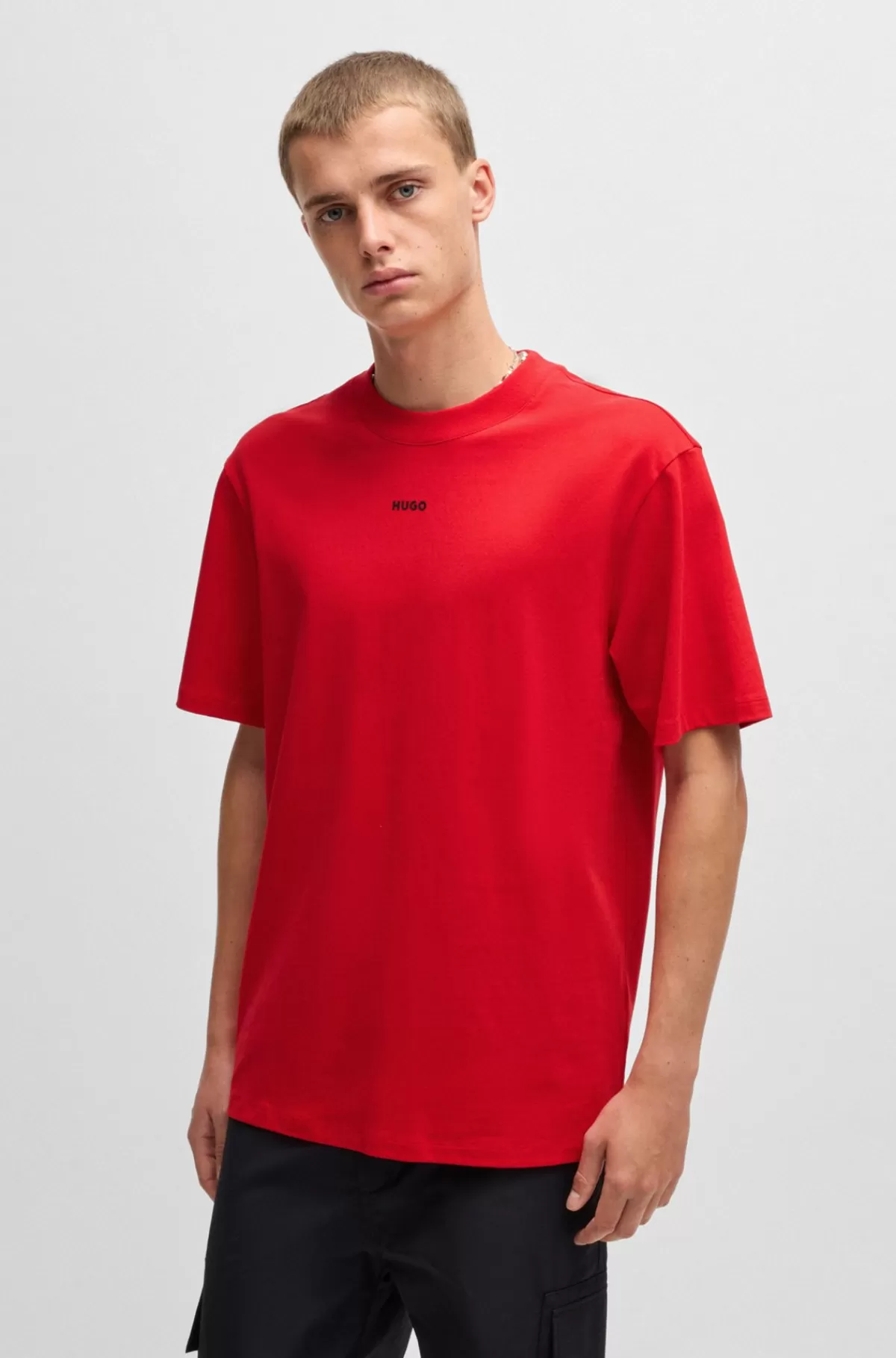 HUGO BOSS Relaxed Fit T-shirt I Bomuld Med Logoprint Rød New
