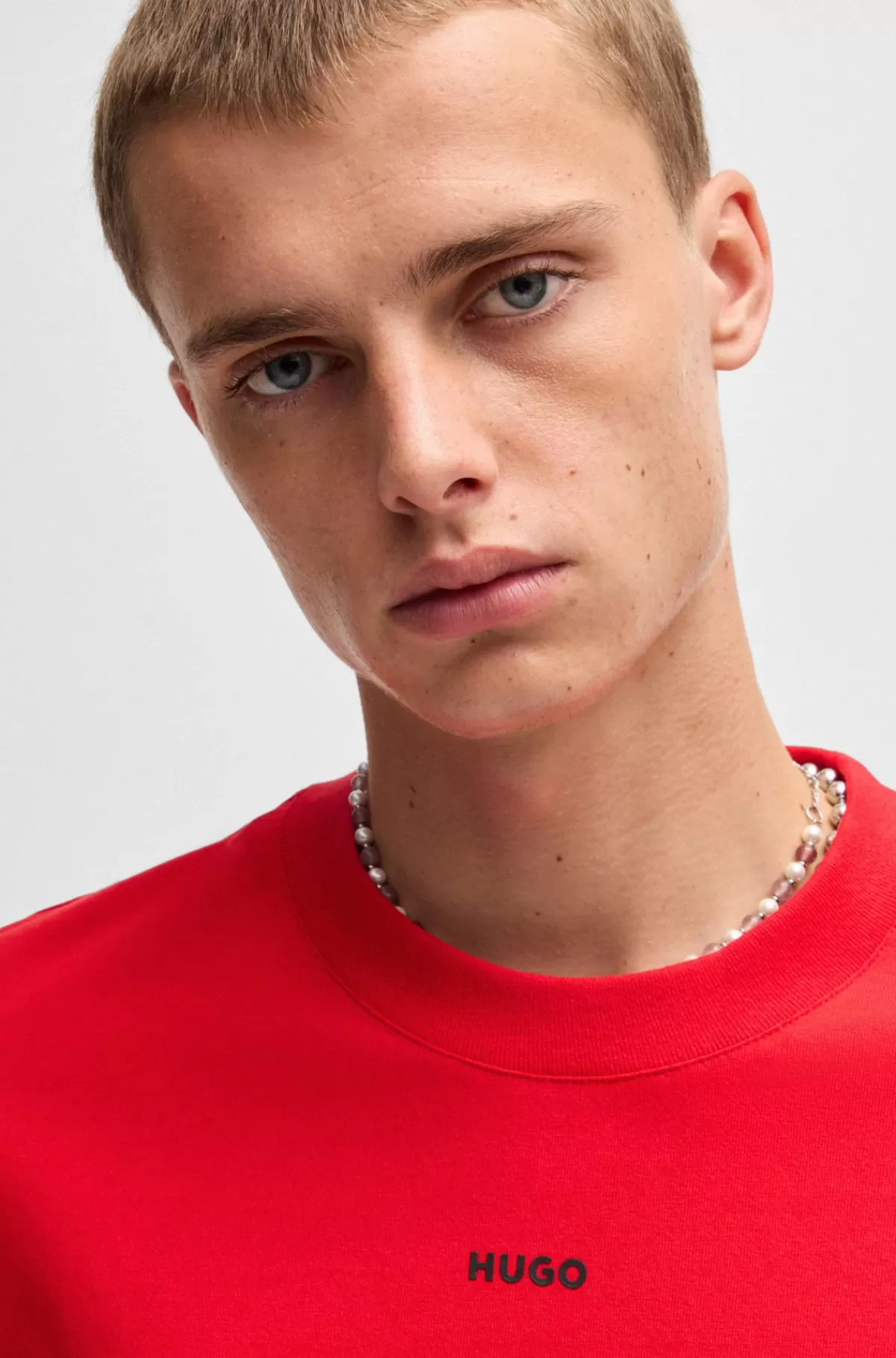 HUGO BOSS Relaxed Fit T-shirt I Bomuld Med Logoprint Rød New