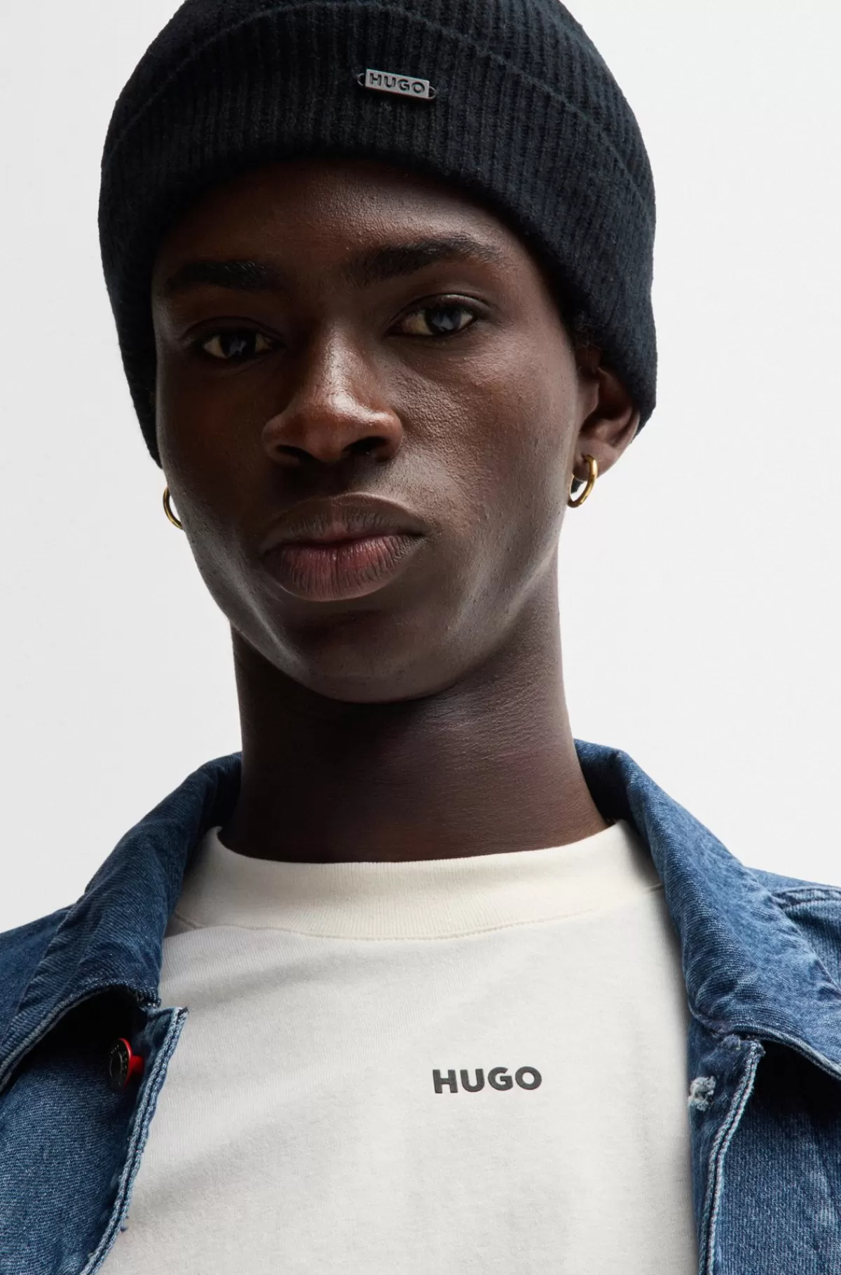 HUGO BOSS Relaxed Fit T-shirt I Bomuld Med Logoprint Naturlig Cheap