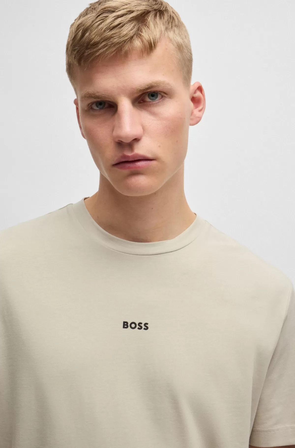 HUGO BOSS Relaxed Fit T-shirt I Bomuld Med Stræk Og Logoprint Naturlig Hot