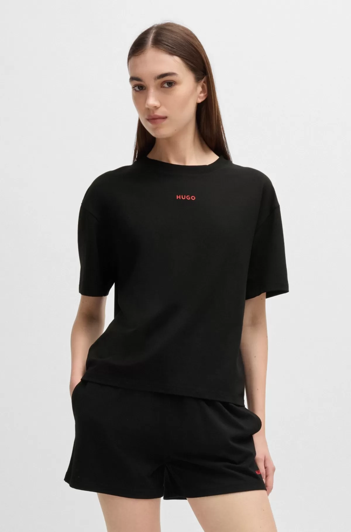 HUGO BOSS Relaxed Fit T-shirt Med Silikoneprintet Logo Sort Sale