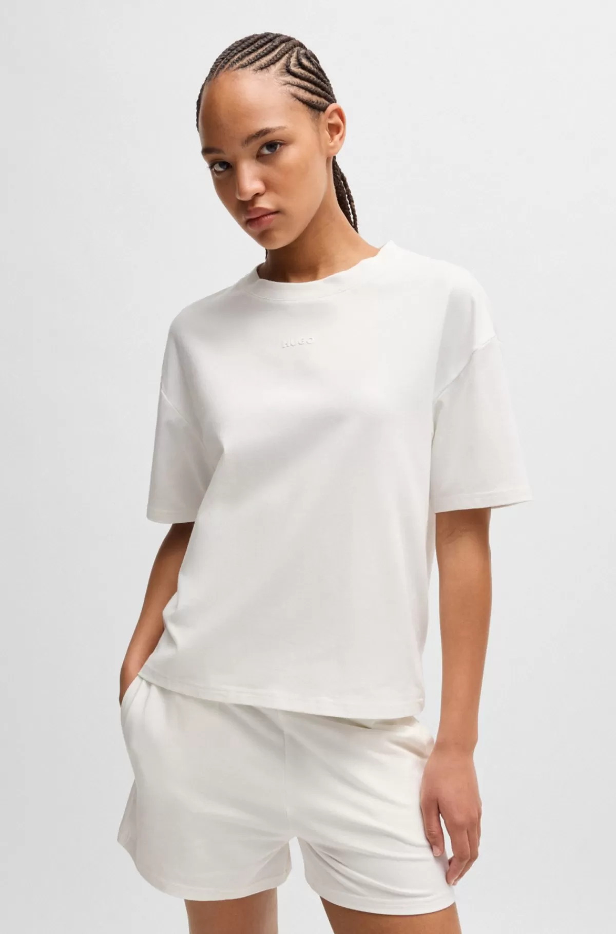 HUGO BOSS Relaxed Fit T-shirt Med Silikoneprintet Logo Hvid New
