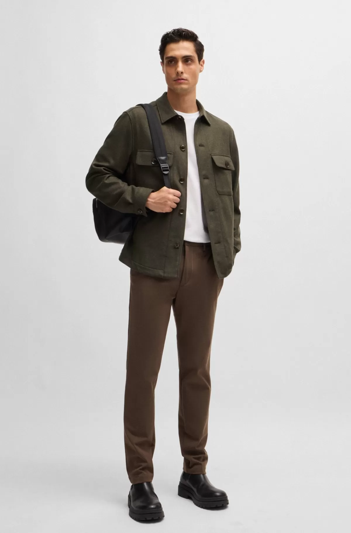 HUGO BOSS Relaxed Fit Yderskjorte I Uldblanding Grøn Discount
