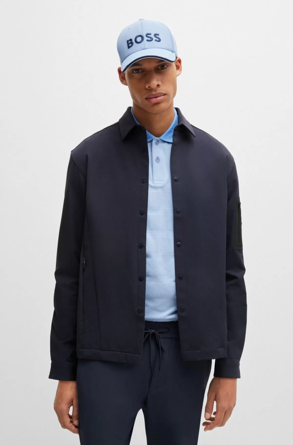 HUGO BOSS Relaxed Fit Yderskjorte I Vandskyende Materiale Mørkeblå Outlet