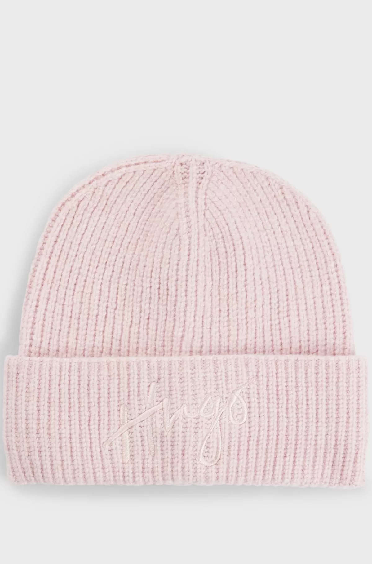 HUGO BOSS Ribstrikket Hue Med Broderet Håndskrevet Logo Lys pink Store