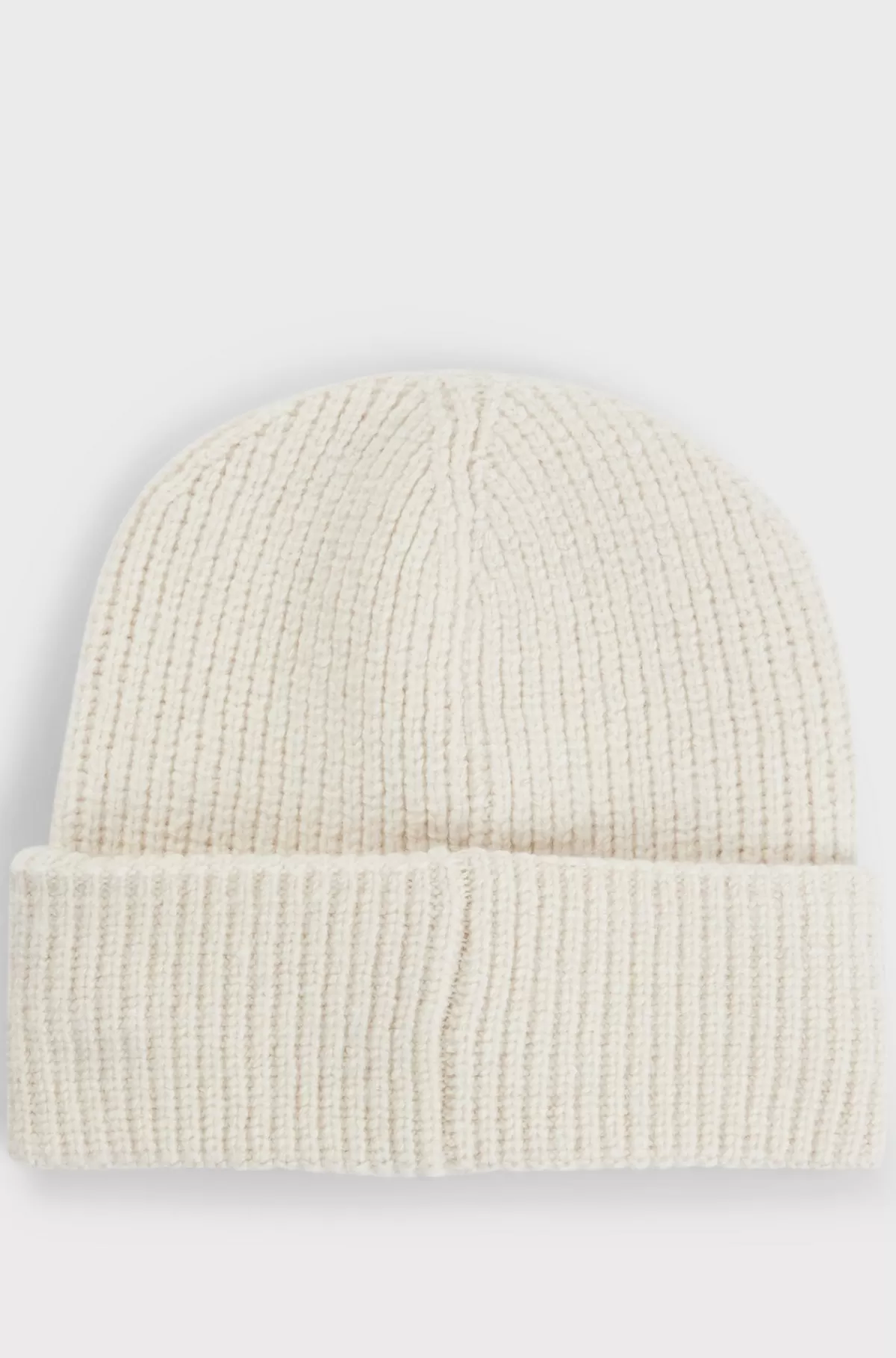 HUGO BOSS Ribstrikket Hue Med Broderet Håndskrevet Logo Naturlig Sale