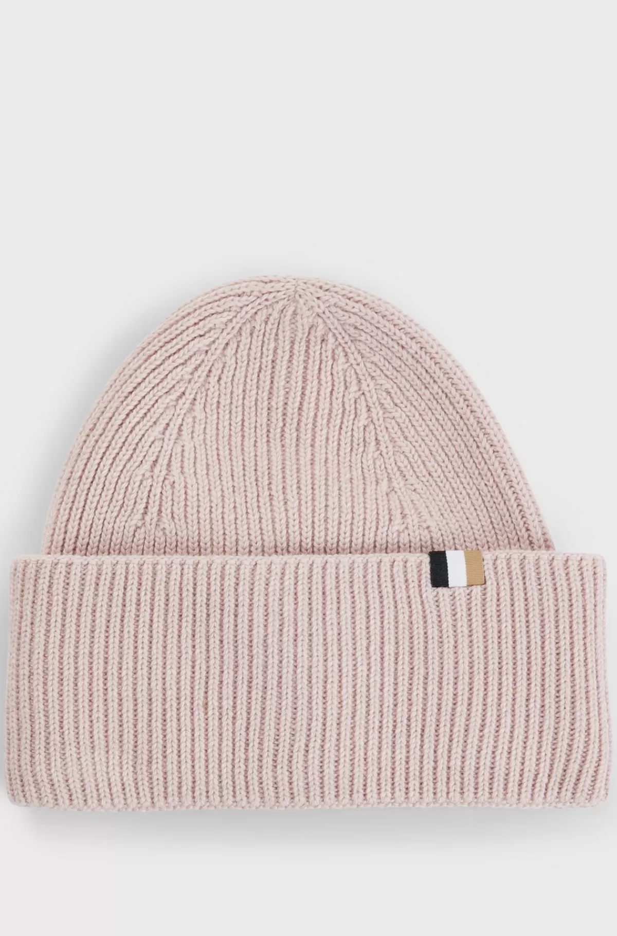 HUGO BOSS Ribstrikket Hue Med Signaturstribet Kant Lys pink Cheap