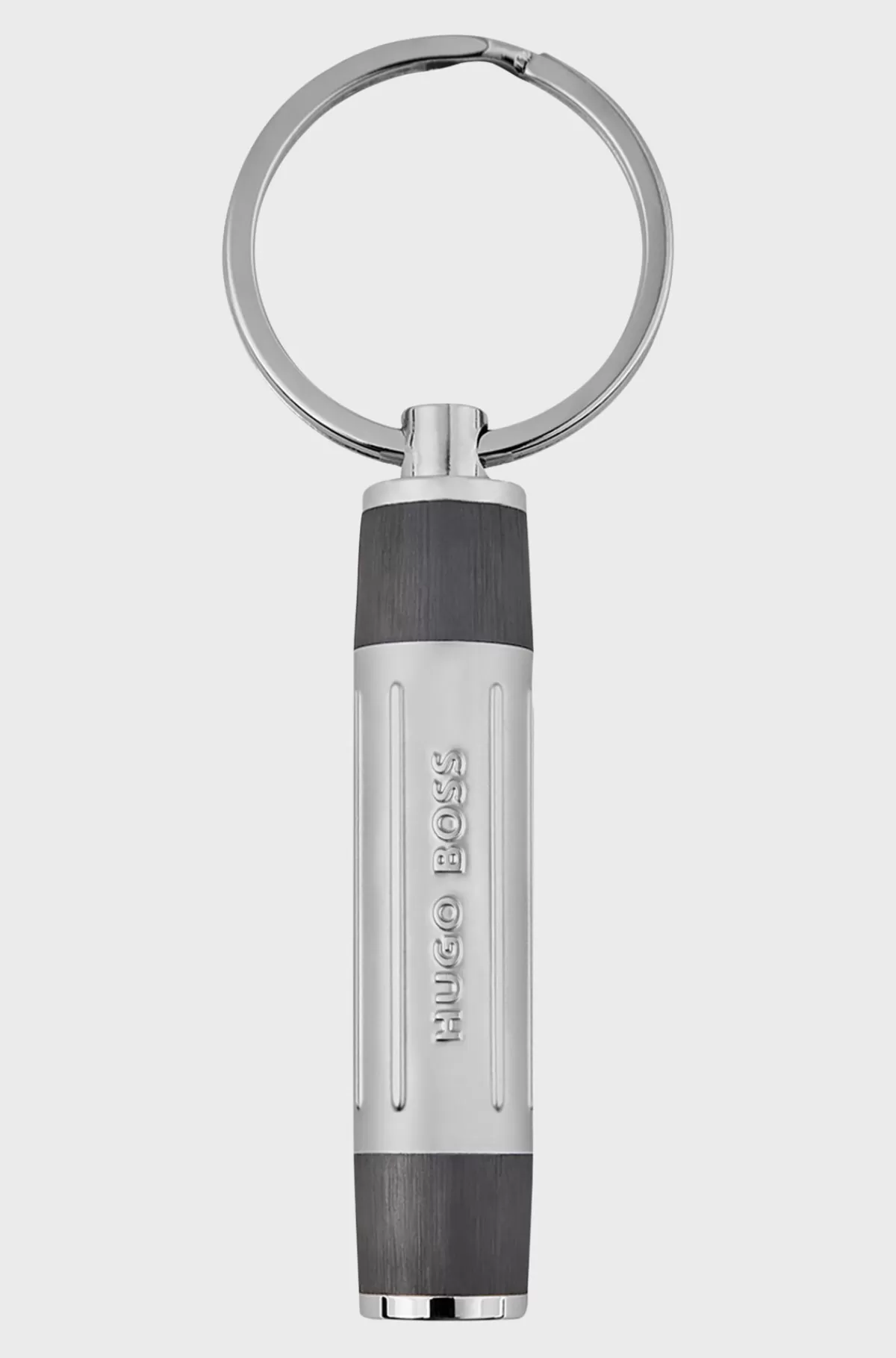 HUGO BOSS Rillet Nøglering I Gunmetal Med 3D-logo Sølv Best Sale