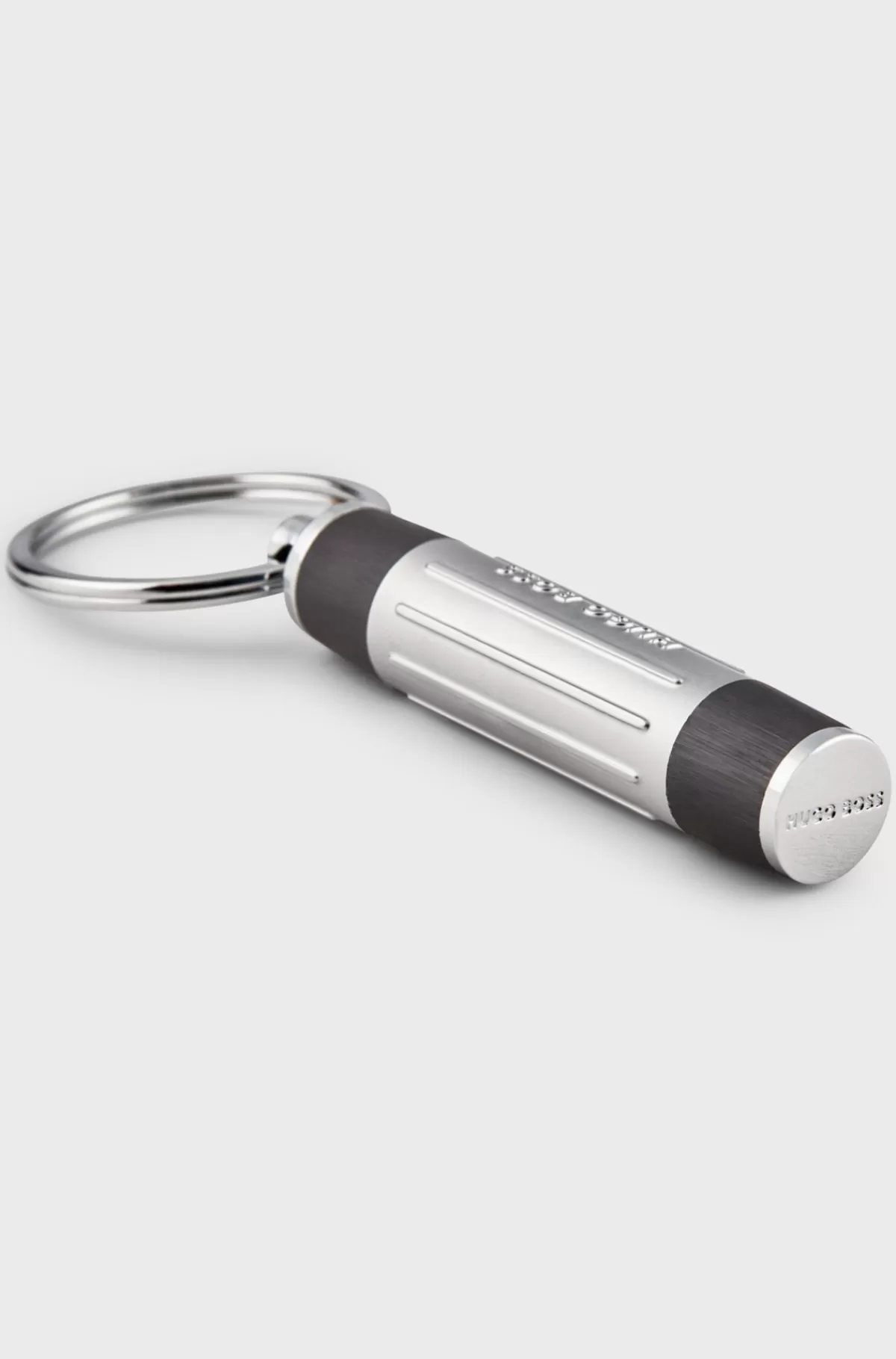 HUGO BOSS Rillet Nøglering I Gunmetal Med 3D-logo Sølv Best Sale