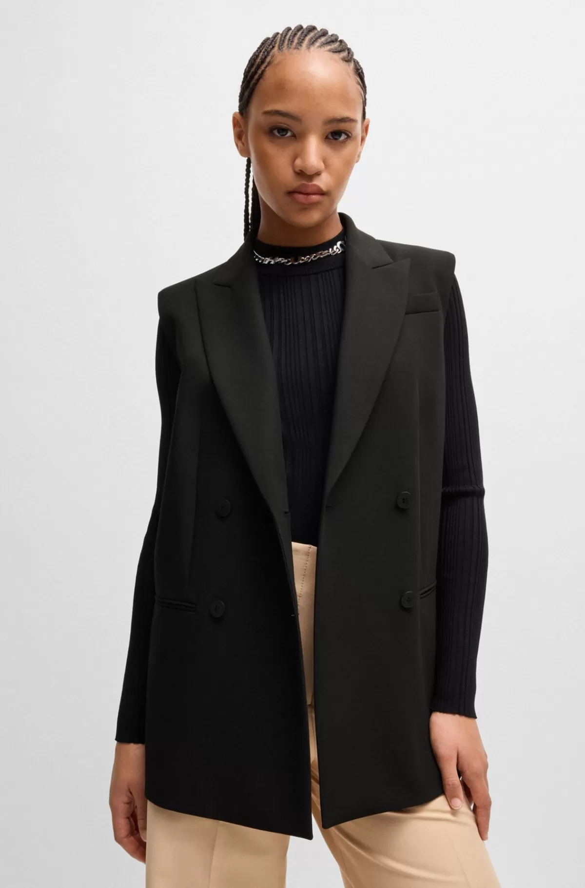 HUGO BOSS Ærmeløs Jakke Med Regular Fit Og Dobbeltradet Lukning Sort Clearance