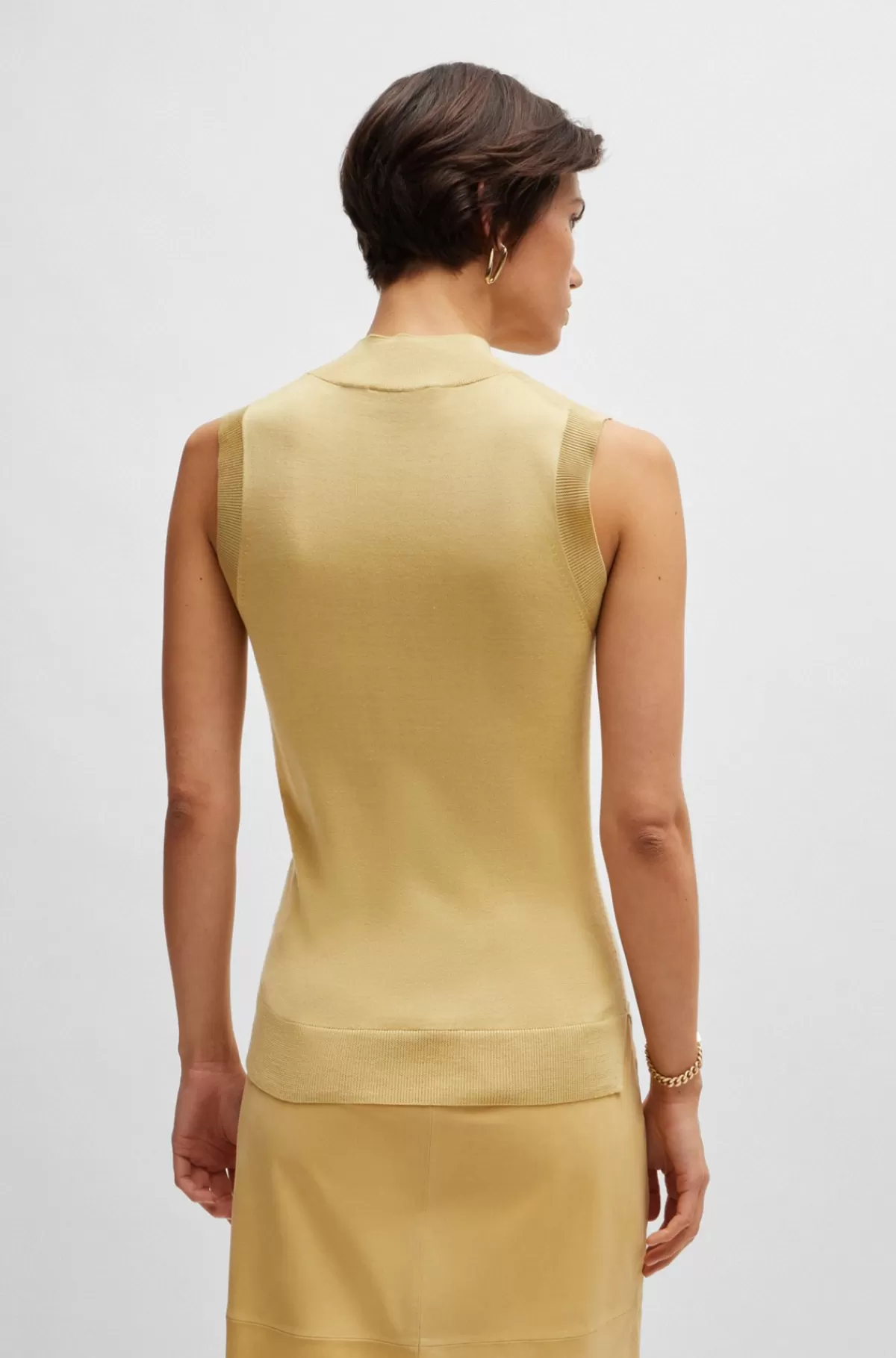 HUGO BOSS Ærmeløs Top I Silke Med Høj Hals Gul Fashion