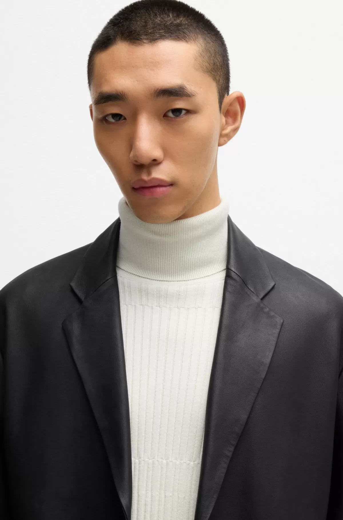 HUGO BOSS Rullekravesweater I Ribstrikket Bomuld Og Uld Naturlig Sale