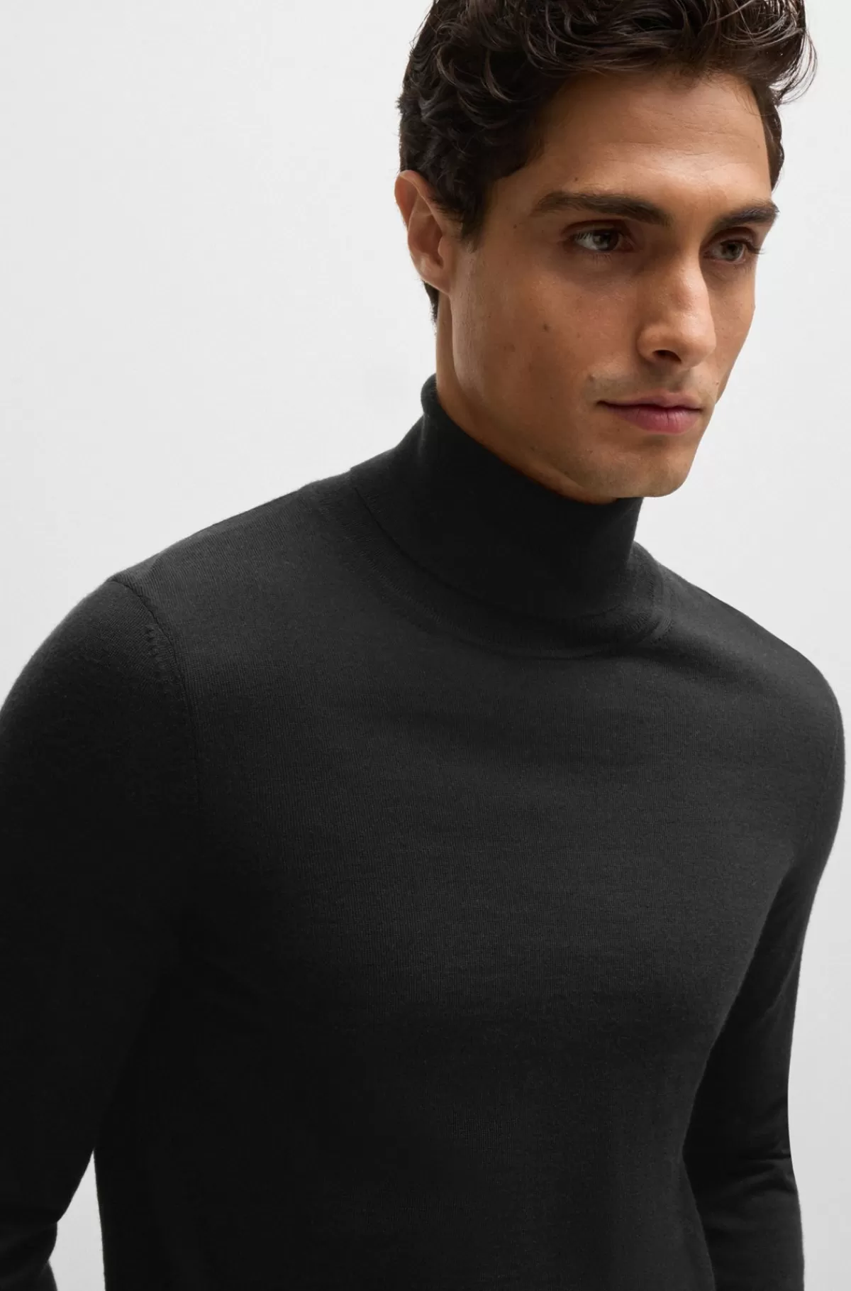 HUGO BOSS Rullekravesweater Med Slim Fit I Ny Uld Sort Discount
